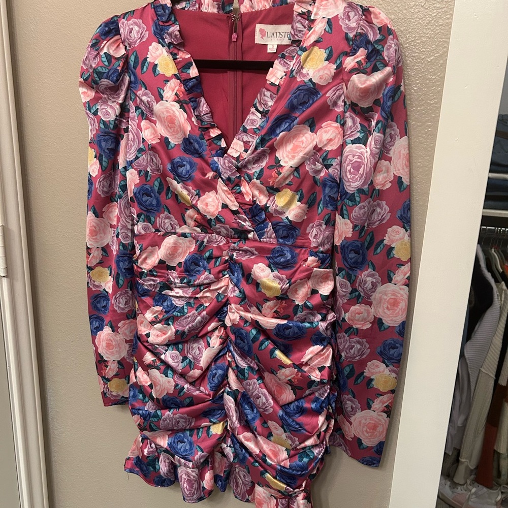 L'ATISTE Floral Long Sleeve Dress - Pink and Blue - Picture 5 of 5